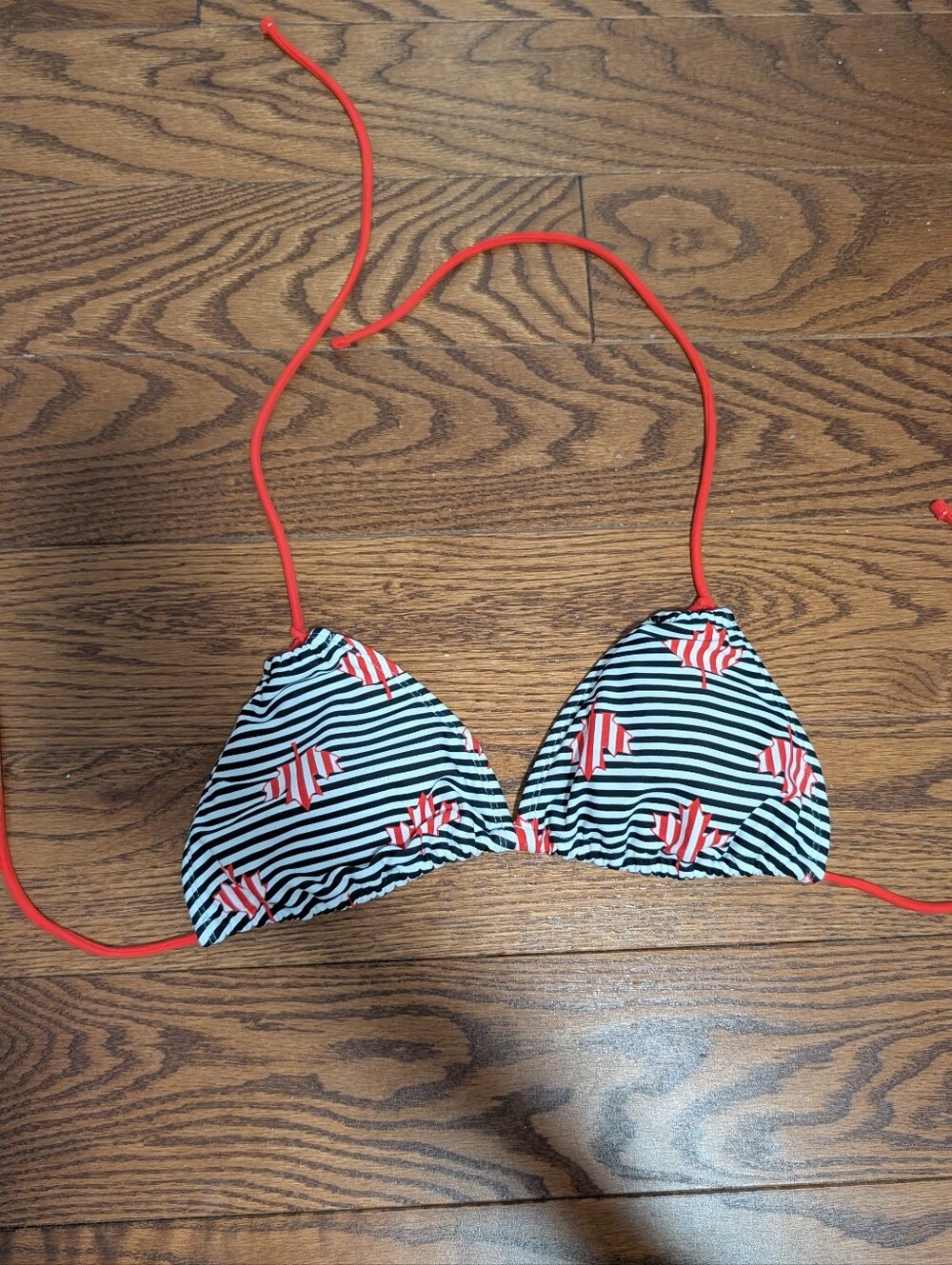 Maple Leaf Striped Bikini Top